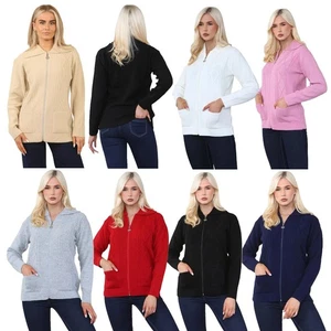 Damen Strickjacke durchgehender Reißverschluss Damen Rautenmuster Zopfmuster Kragen Tasche warm Pullover - Bild 1 von 20