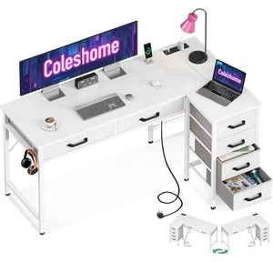 Corner Desk with Drawers, L Shaped Computer Desk with USB Charging Port & PC - Picture 1 of 7