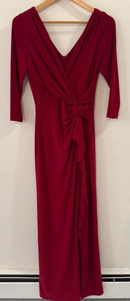 Ralph Lauren Evening Red Dress - Elegant V-Neck Design - Image 1 of 4