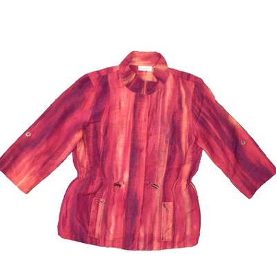 Blazer Chico para mujer talla 1 cremallera completa rosa manga 3/4 lino rayas Foto 1 de 4