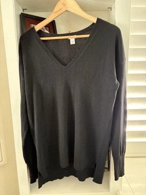 Suéter halógeno para mujer grande negro 100 % cachemir tejido súper suave informal cuello en V Foto 1 de 4