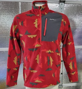 Eddie Bauer Mens 1/4 Zip Firstascent Pullover Fleece Jacket - Medium - Red Print - Picture 1 of 9
