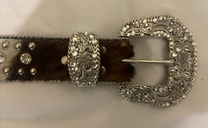 Nocona Belts Leather Calf Hair Buckle Rhinestone & Studs N3442062Cowgirl - Picture 1 of 4