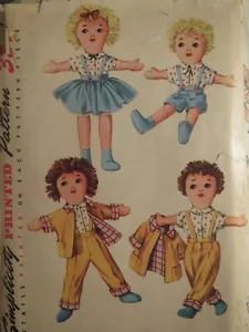 Darling VTG 54 SIMPLICITY 4940 Stuffed 18" Rag Dolls w Wardrobe PATTERN UC/FF - Picture 1 of 5