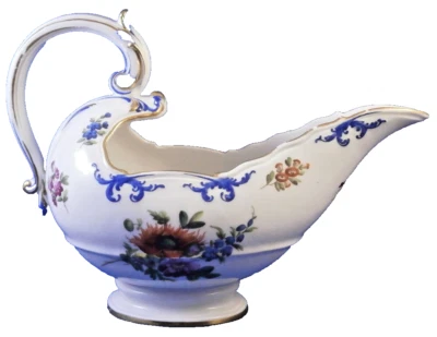 Antique 18thC Loosdrecht Porcelain Floral Sauce Boat Gravy Dish Porselein Dutch - Image 1 of 4