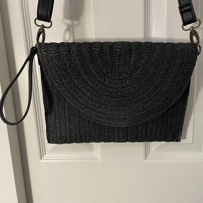 Bolso sin asas convertible de paja ana negro natural con correas Foto 1 de 4