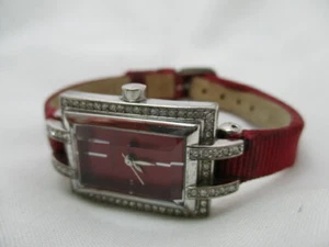Nicole Analog Wristwatch Red Buckle Band Silver Tone Rhinestones  - Picture 1 of 12