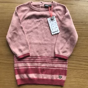 Baby Face Pink Stripe Knitted Super Cute Cotton Blend Jumper Dress 7-12 Months - Picture 1 of 9