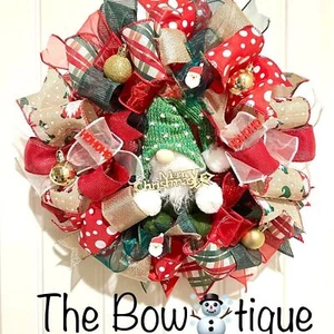 Handmade 13 inch Christmas Gnome Ribbon Wreath MW1 - Picture 1 of 9