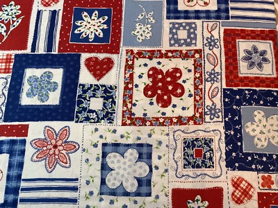Patchwork Red White Blue cotton fabric remnant Concord, washed, ironed - Image 1 of 4