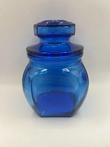 Vintage Anchor Hocking Cobalt Blue Apothecary Glass Canister with Lid 6" - Picture 1 of 5