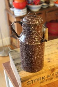 Vintage Large & Tall Speckled Brown Enamel Milk Can / Carrier – Side Handle – - Picture 1 of 3
