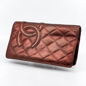 CHANEL Cambon Line Long Wallet Coco Matelasse Leather bronze color Authentic【A】 - Picture 1 of 24