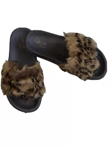 CUPCAKE COUTURE SANDALI SLIDE PLANTARE BAMBINA MARRONE FUZZY PELOSO TAGLIA 3 - Foto 1 di 6