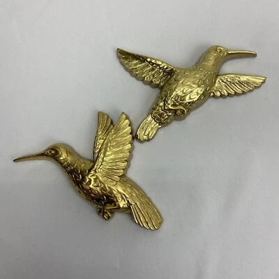 MCM 复古 Homco 金色蜂鸟墙艺术家居装饰 7669 美国制造 批量 2 件 — 第 1/4 张图片