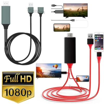 HDMI Mirroring AV Cable Phone to TV HDTV Adapter 1080P for iPhone 12 11 XR 8 7 6 - Image 1 of 4