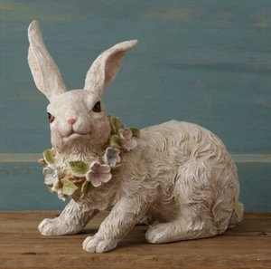 Lying BUNNY with Delicate FLORAL Neck Garland ... 10"Hx10"W Spring Easter Rabbit - Picture 1 of 2