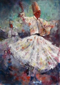 ORIGINAL SERA KNIGHT "Whirling Dervishes II" Turkish sufi muslim Turkey PAINTING - Picture 1 of 2