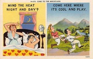 Postal de cómic vintage: Ven a las montañas, lino, sin publicar - Imagen 1 de 2
