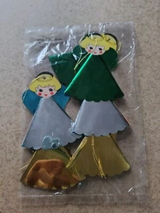 Vintage Retro Christmas Decorations Foil Cardboard Angels Tree Pack x 6 Blue 80s - Picture 1 of 4