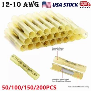 50-200 STCK. Wärmeschrumpf Crimp Klemmen Draht Butt Stecker Kit gelb 12-10 AWG - Bild 1 von 10