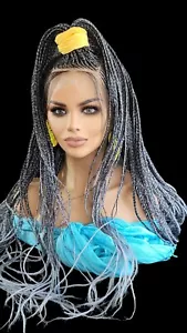 Handmade Platinum Grey Braided Wig โ Full Lace Knotless Box Braids โ 30" Length - Picture 1 of 24