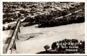 Foto real de colección Birdseye View Villa Acuña México RPPC postal de los años 40 - Imagen 1 de 2