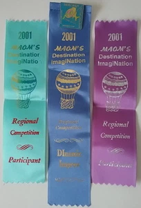 3 Massachusetts Destination Imagination Ribbons & Fish Worm DInamic Pin 2001 - Picture 1 of 1