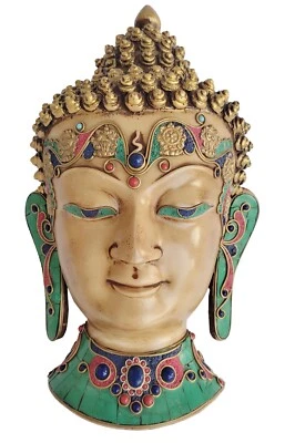 Buddha Mask 12" Wall hanging Art Sculpture Painting & Carving mask Religious - Image 1 of 4