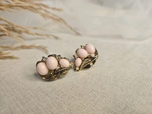 Vintage Krone Trifari Ohrclips rosa Glas Cabochons & Strass gebraucht - Bild 1 von 7