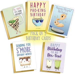 Birthday Card 5 Pack, Food Pun Birthday Card, Funny Birthday Card, NEW, OPEN PKG - Picture 1 of 14