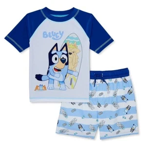 Disney Bluey Swim Trunks Rash Guard Shirt Set Boys Swimsuit Toddler 2T 3T 4T NWT - Picture 1 of 5
