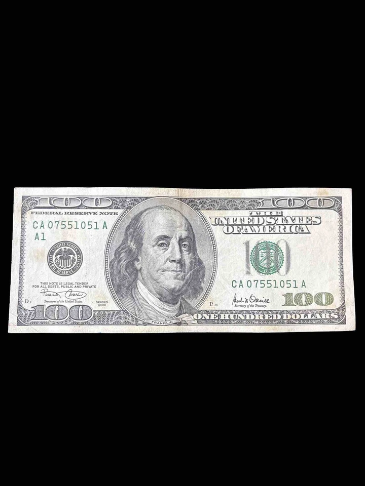 $100 Bill 2001 Series – Circulated Federal Reserve Note – Benjamin Franklin - Image 1 of 2