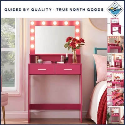 Chic 2-Drawer Vanity Table with Adjustable Brightness & Elegant Rose Finish - Image 1 of 4