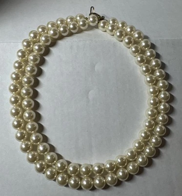 Vintage Double Strand Cream Bead Necklace | Faux Pearl / Lucite | Mid Century - Image 1 of 2