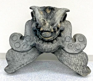 Antico ciondolo giapponese vintage Onigawara piastrelle tempio tetto ornamento autentico - Foto 1 di 22
