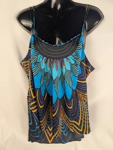 Nicole Miller Tank Top Large Satin Flowy Loose Cami Tank Resort Cruise Cami Boho - Picture 1 of 8