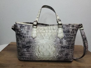 BRAHMIN OMBRE Grey/White Leather Mini Asher Croc Embossd Purse/ Shoulder Strap - Picture 1 of 11