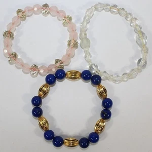 Set of 3 Handmade Bracelets 3 Beaded Stretch Bracelets Lapis & crystal - Picture 1 of 5
