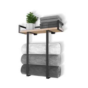 Towel Racks for Bathroom Wall Mounted, Metal Towel Holder with Wooden Shelf f... - Bild 1 von 8