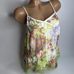 Y2K Paisley Babydoll Cami Top S Boho Coquette Fairycore Festival Ruffle Layered - Picture 1 of 10