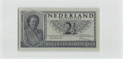 PAÍSES BAJOS 2 1/2 florines 1949, P-73 Muntbiljet, original UNC, 2XA 040426.  C5 Foto 1 de 2