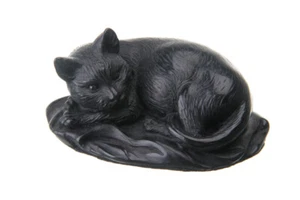 Decorative Stone Statue Figurine Sculpture Lying Black Cat 4'' (10 cm) - Picture 1 of 1