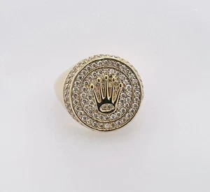 14k Solid Yellow Gold Round Lab Grown Diamond Designer Men's Crown Ring 1.00ctw - Picture 1 of 6