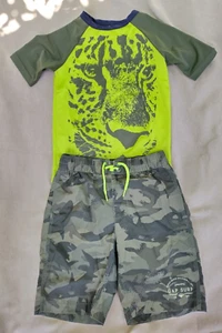 Gap Kids + Gymboree Swim Set CAMO SHARK Trunks Rash Guard Boys Size Youth M - Picture 1 of 4