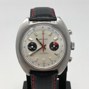 Westclox Chronograph Watch Mens Jumbo Silver Panda Valjoux 7733 Stainless RUNS - Picture 1 of 12