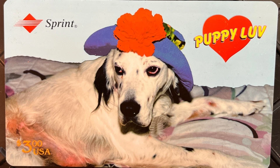 Vintage Jumbo Sprint Puppy Love Three Dollar Calling Prepaid Phone Card ￼ - Image 1 of 4