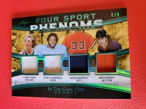 LARRY BIRD EARL CAMPBELL EDDIE MURRAY MIKE BOSSY 4 GAME USED JERSEY CARD #d6/9 - Picture 1 of 3