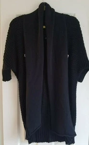 GUESS OVERSIZED BLACK CABLE KNIT OPEN CARDIGAN SWEATER SMALL EUC - Picture 1 of 3