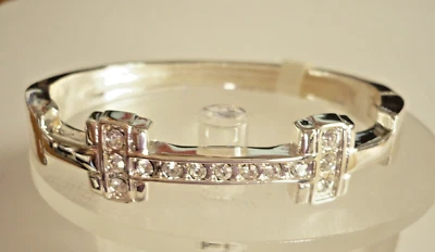 stabiler Steckverschluß Armreif silber 17 cm Strass Modeschmuck NEU + TOP - Bild 1 von 4